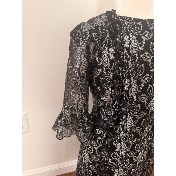 The Vampires Wife x H&M Black Silver Lace Mini Dress Ruffle Sleeve Size Medium - Picture 3 of 8